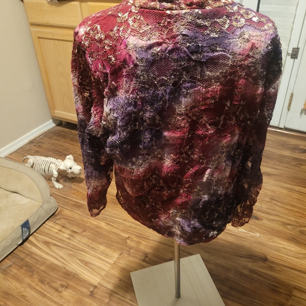 Coldwater Creek Burgundy and Purple Lace-Detail Long Sleeve Top - Picture 2 of 7